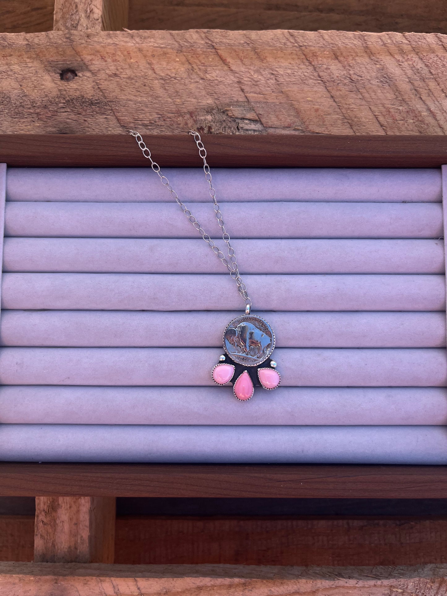 Pink Conch Buffalo Nickel Necklace