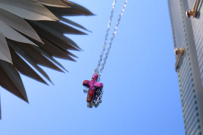 Pink Dahlia Cross Necklace