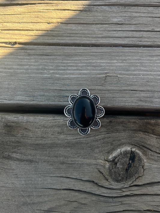 Black Oynx Double Flower Ring (8.75)