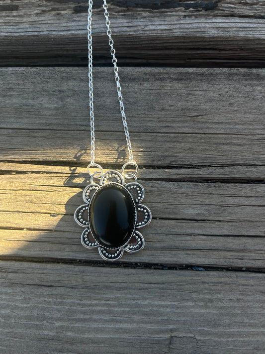 Black Oynx Double Flower Necklace